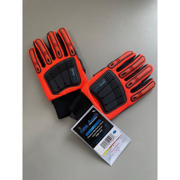 Hand Armour Premium Mechanics Gloves Size L Impact Resistant Orange Black NEW - Picture 2 of 6